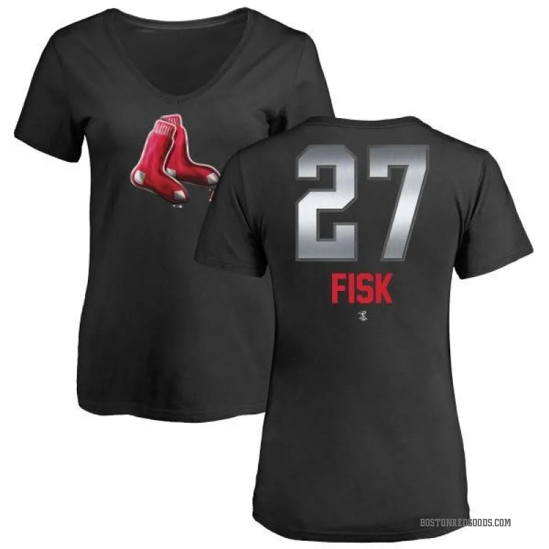 Carlton Fisk Women's Black Boston Red Sox Midnight Mascot V-Neck T-Shirt -