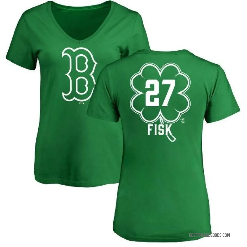 Carlton Fisk Women's Green Boston Red Sox Dubliner V-Neck T-Shirt - Kelly